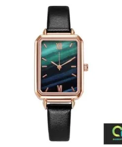 Rectangular Luxury Women's Watch colour black with a green dial
