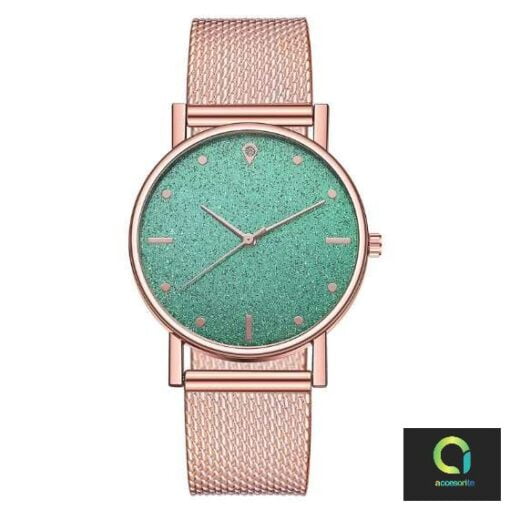 Non tarnish silicon wristwatch for Ladies gold strap with green dial